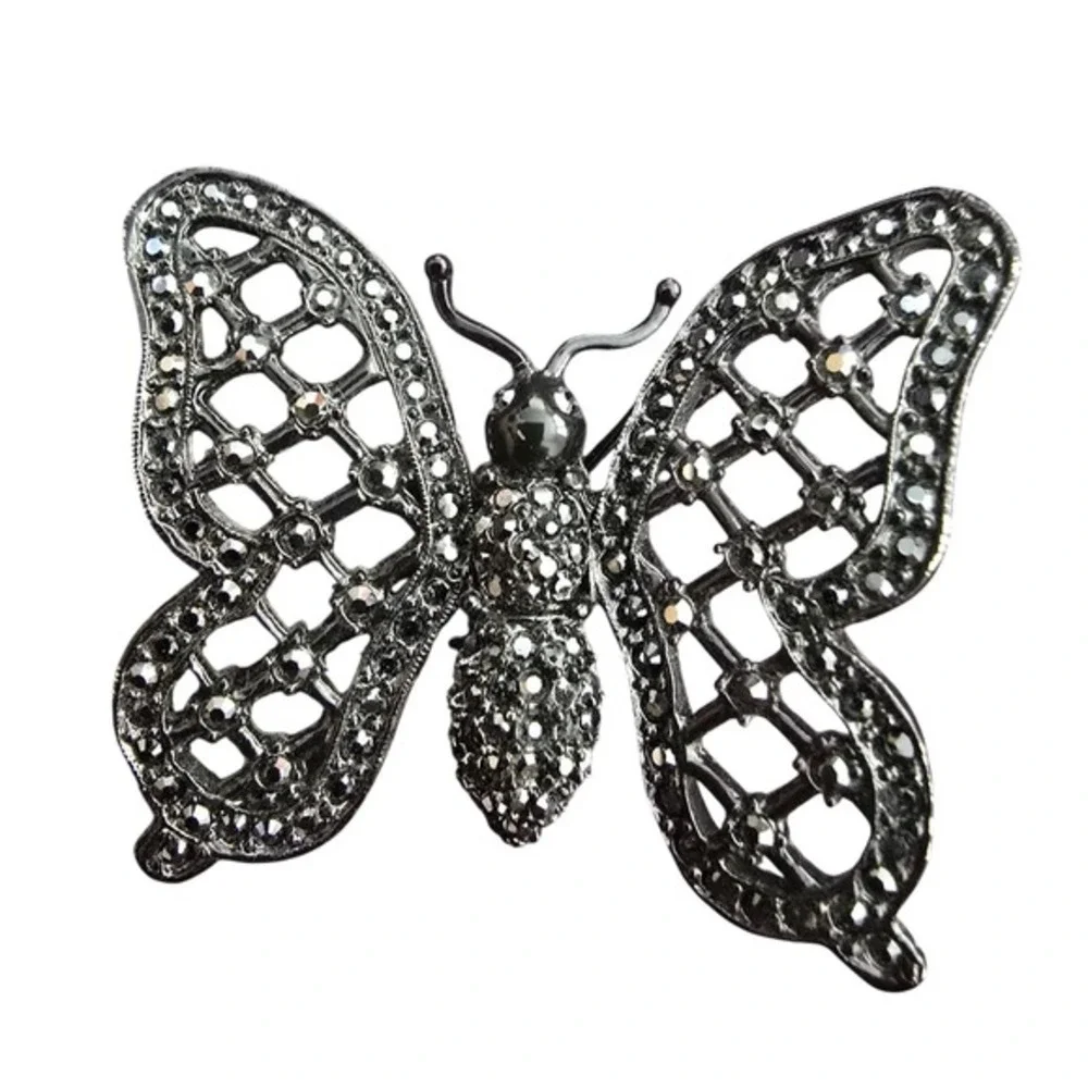 Swarovski Gunmetal Black Crystal Butterfly Brooch Pin Statement‎ Insect Jewelry